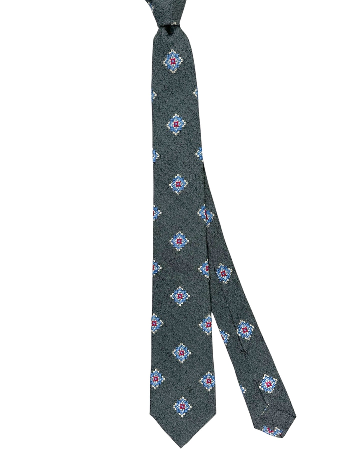 Sartorio Sevenfold Tie Gray Blue Red Medallion Design