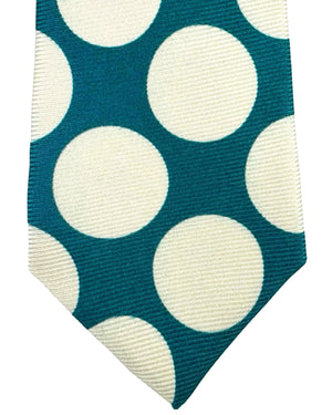 Sartorio Napoli Sevenfold Tie Petrol White Large Polka Dots