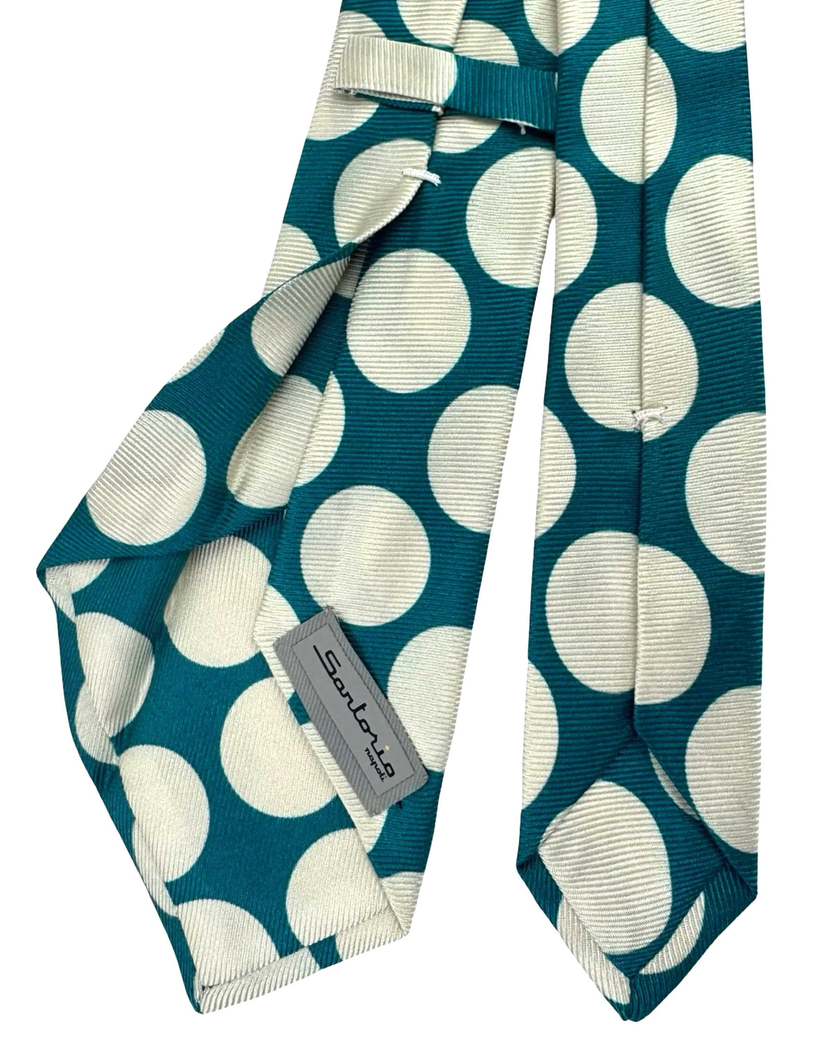 Sartorio Napoli Sevenfold Tie Petrol Blue White Large Polka Dots