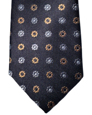 Sartorio Tie Gray Black Geometric Flowers