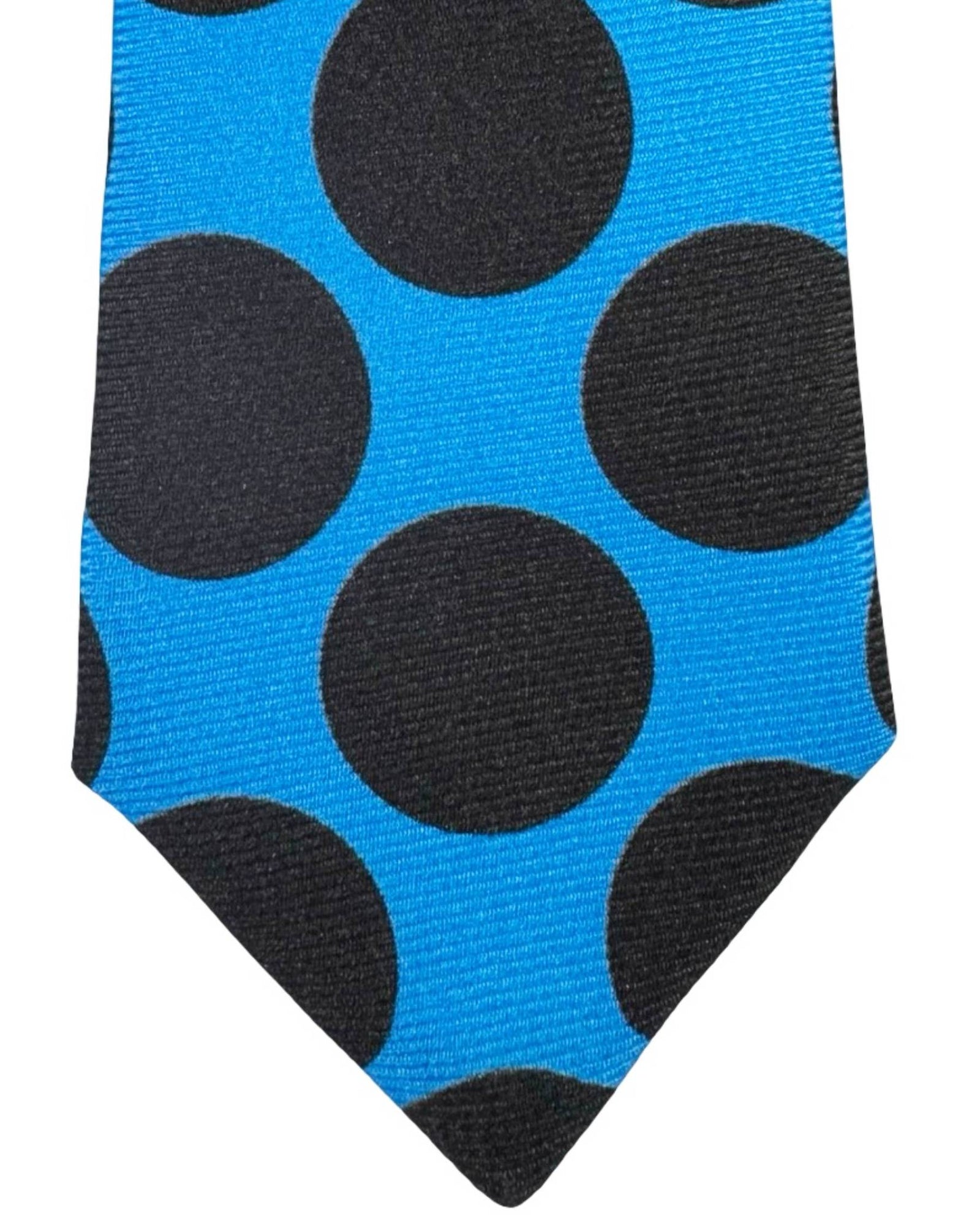 Sartorio Napoli Sevenfold Tie Aqua Blue Brown Large Dots