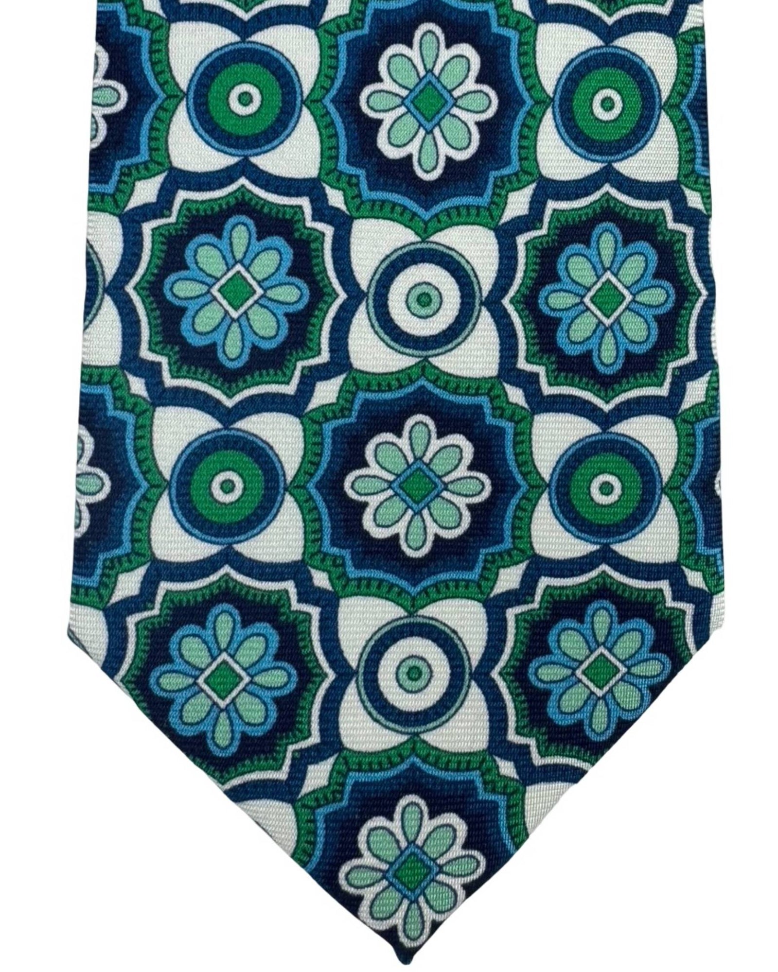 Sartorio Napoli Sevenfold Tie Green Blue White Ornamental Tile Design