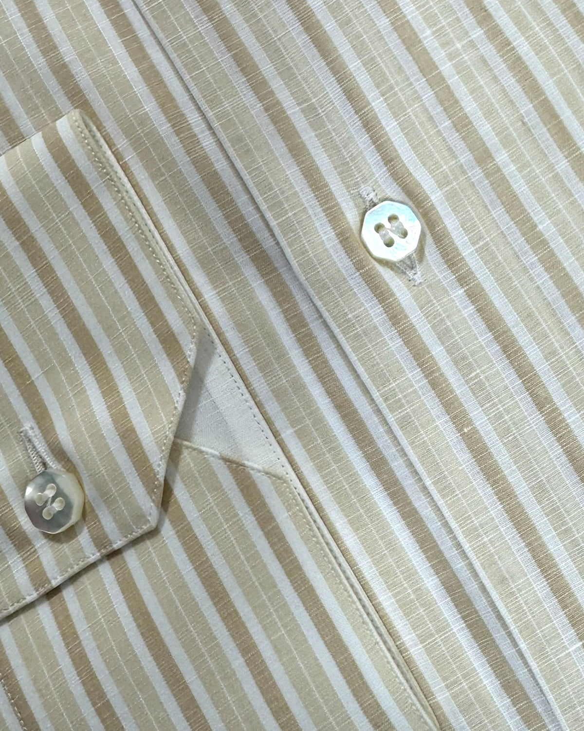 Stefano Ricci Shirt Beige Stripes 44 - 17 1/2 Cotton Linen SALE