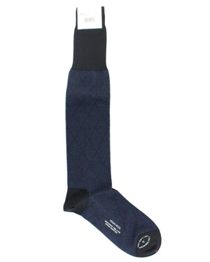 Attolini Wool Socks Dark Blue Diamonds US 11.5 - EUR 45 Over The Calf SALE