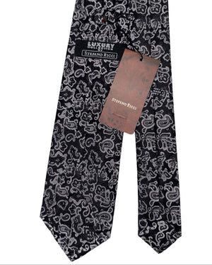 Stefano Ricci Tie Black Gray Silver Paisley - Jacquard Silk
