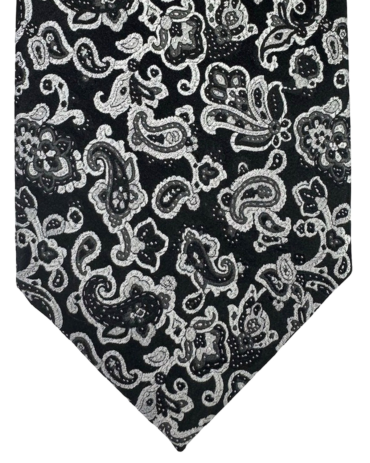 Stefano Ricci Tie Black Gray Silver Paisley - Jacquard Silk NEW