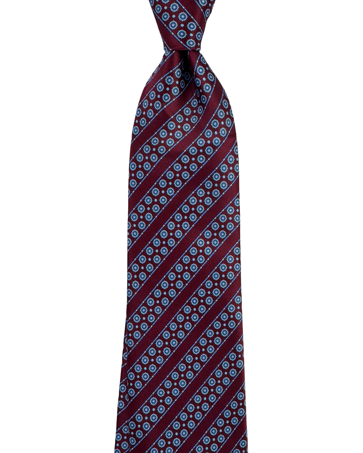 Stefano Ricci Tie Maroon Blue Striped Mini Flowers Design