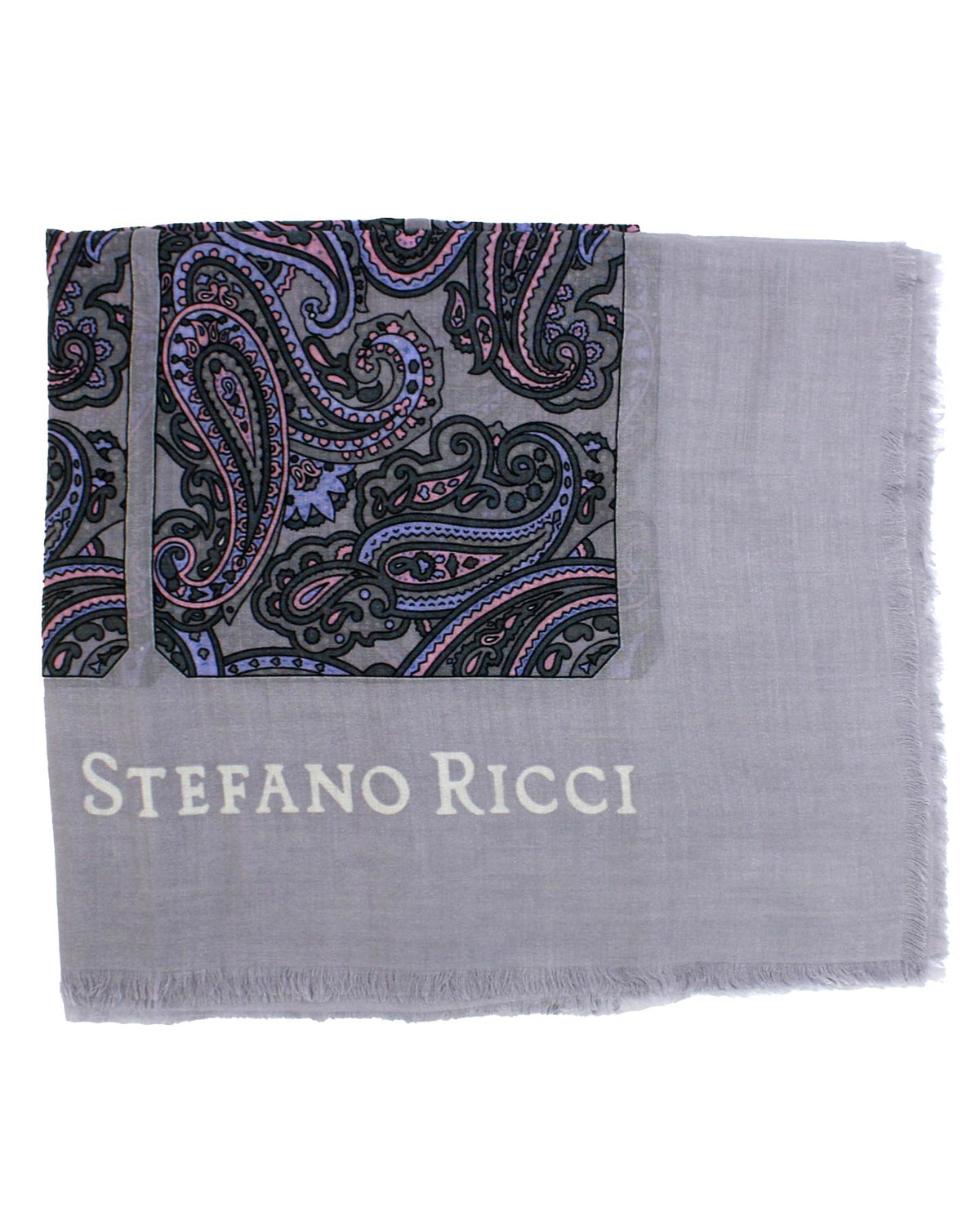Stefano Ricci Scarf Gray Paisley - Extra Large Square Cashmere Silk Shawl SALE