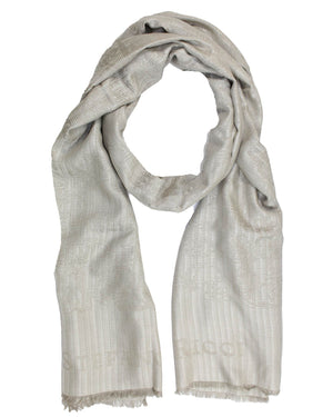 Stefano Ricci Scarf Beige White Pattern - Luxury Cashmere Silk