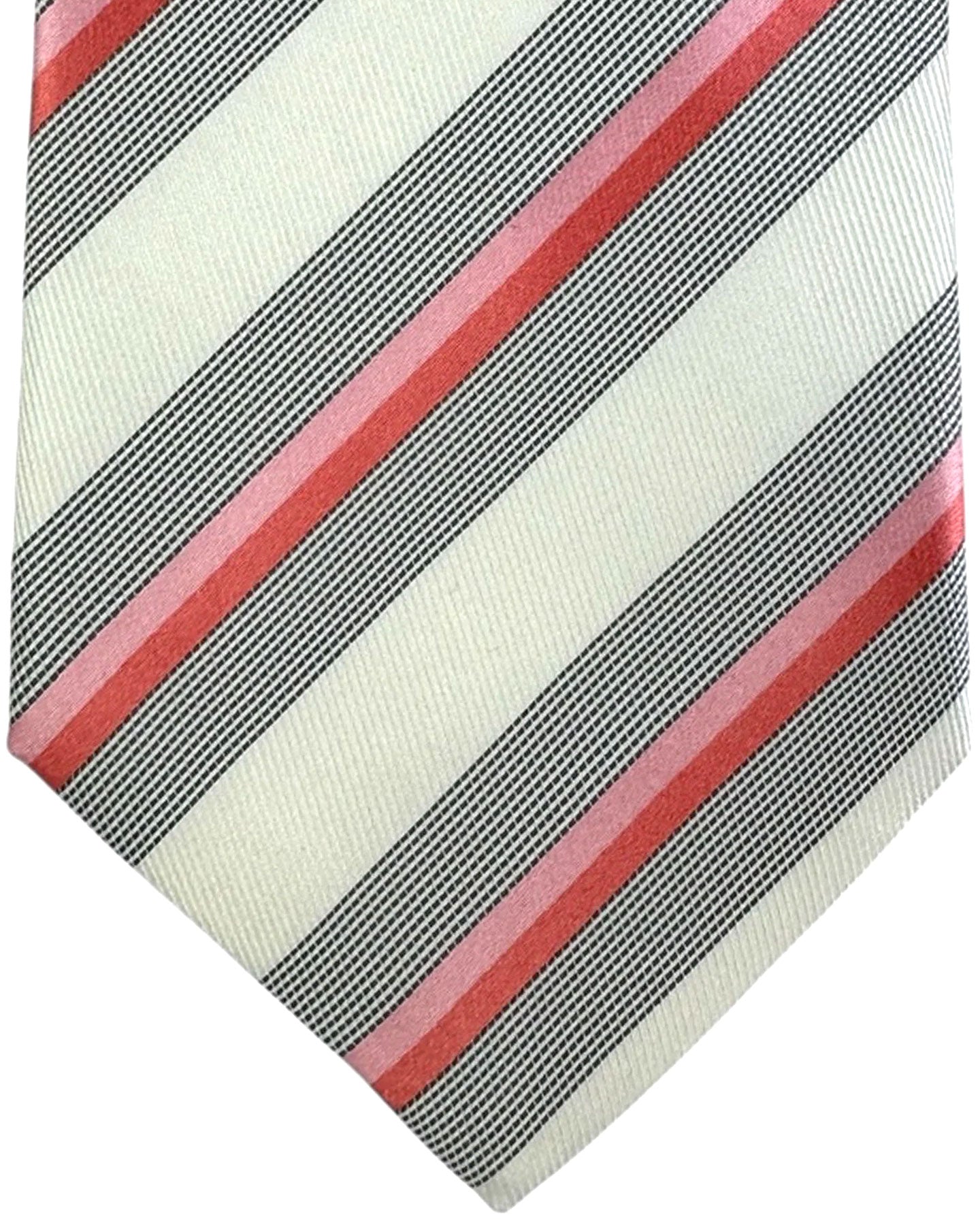 Valextra Silk Tie White Pink Black Stripes - Wide Necktie