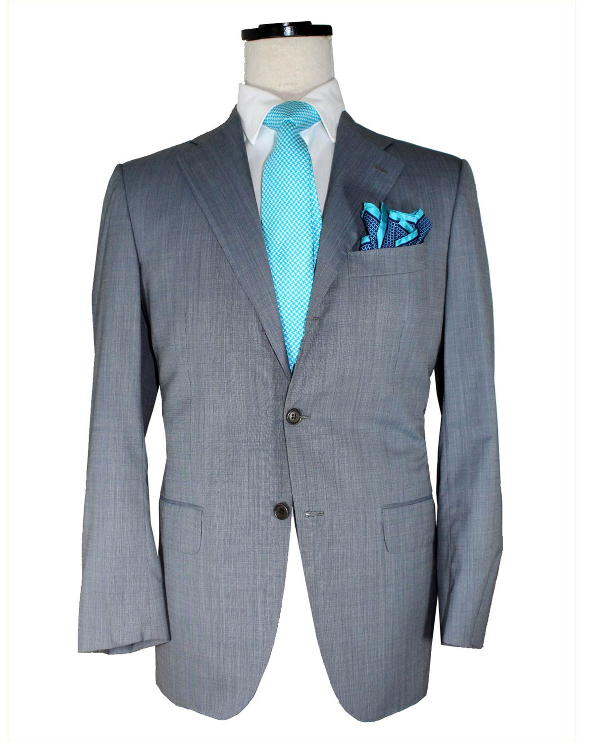 Kiton Suit Gray Blue 14 Micron Wool 