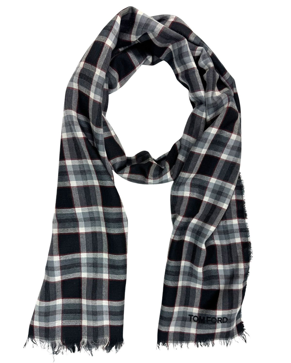 Tom Ford Wool Scarf Gray Check