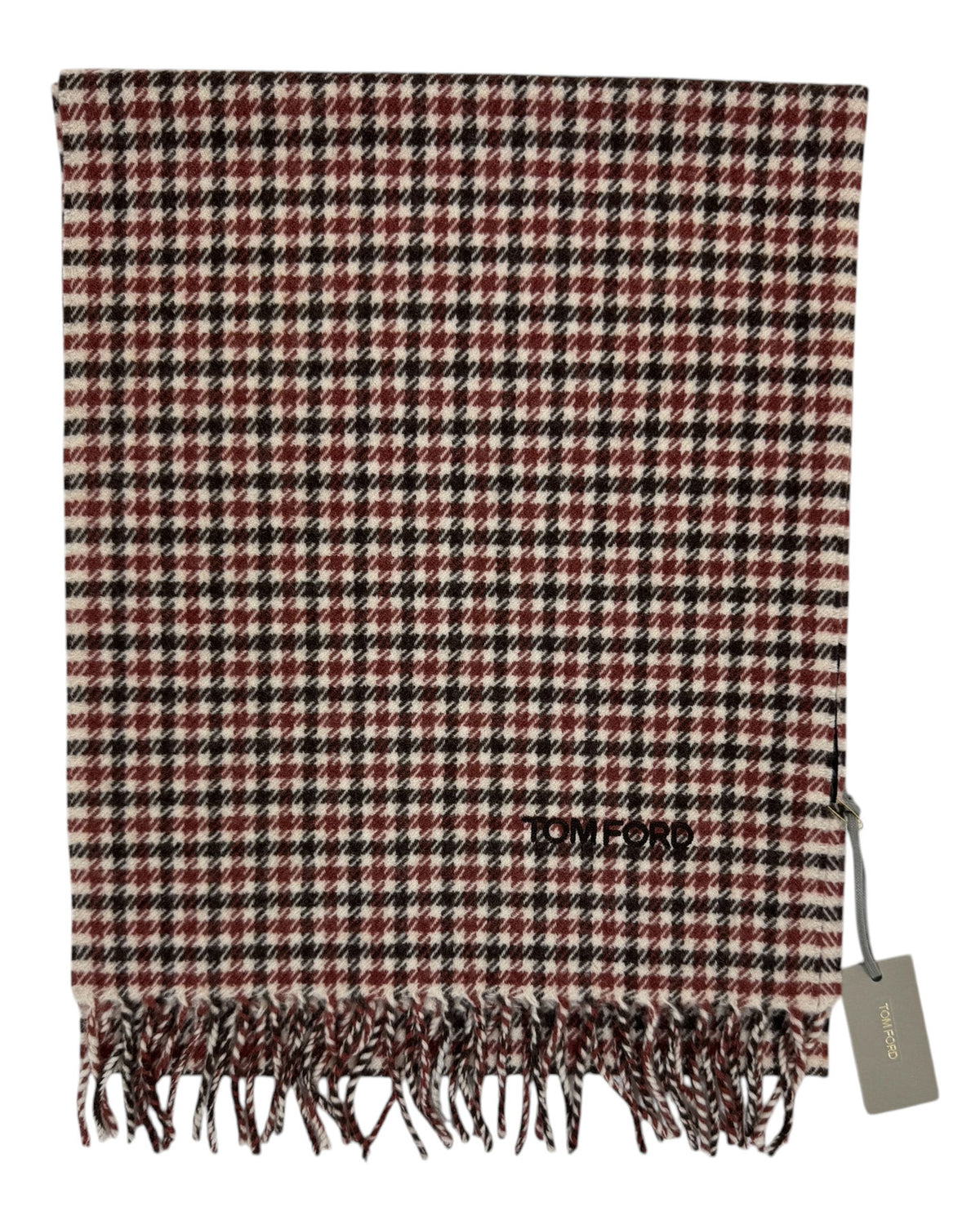 Tom Ford Scarf Brown Maroon Check Wool Cashmere