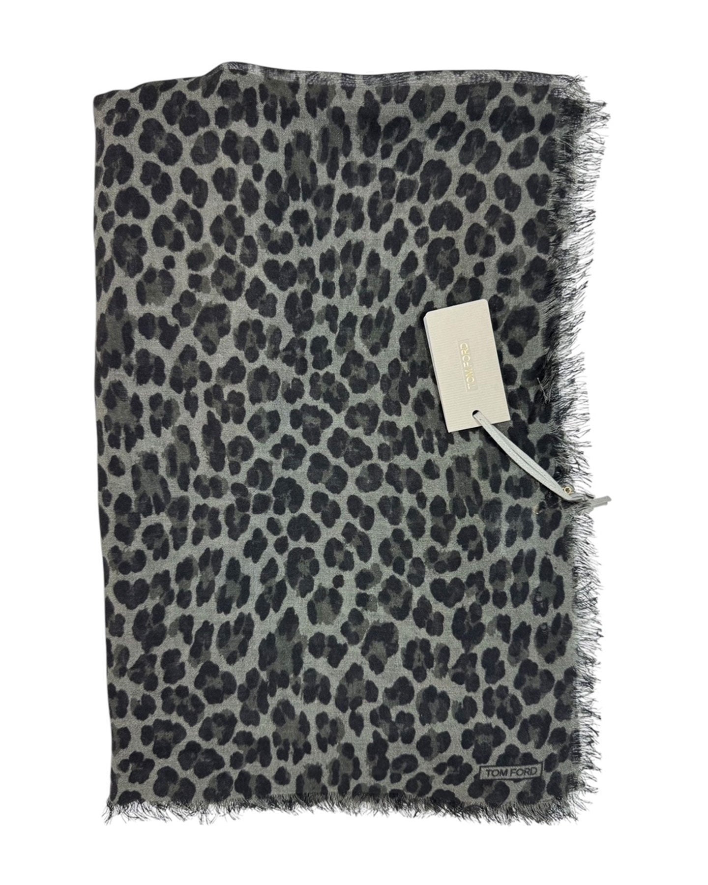 Tom Ford Scarf Gray Black Cheetah Design 