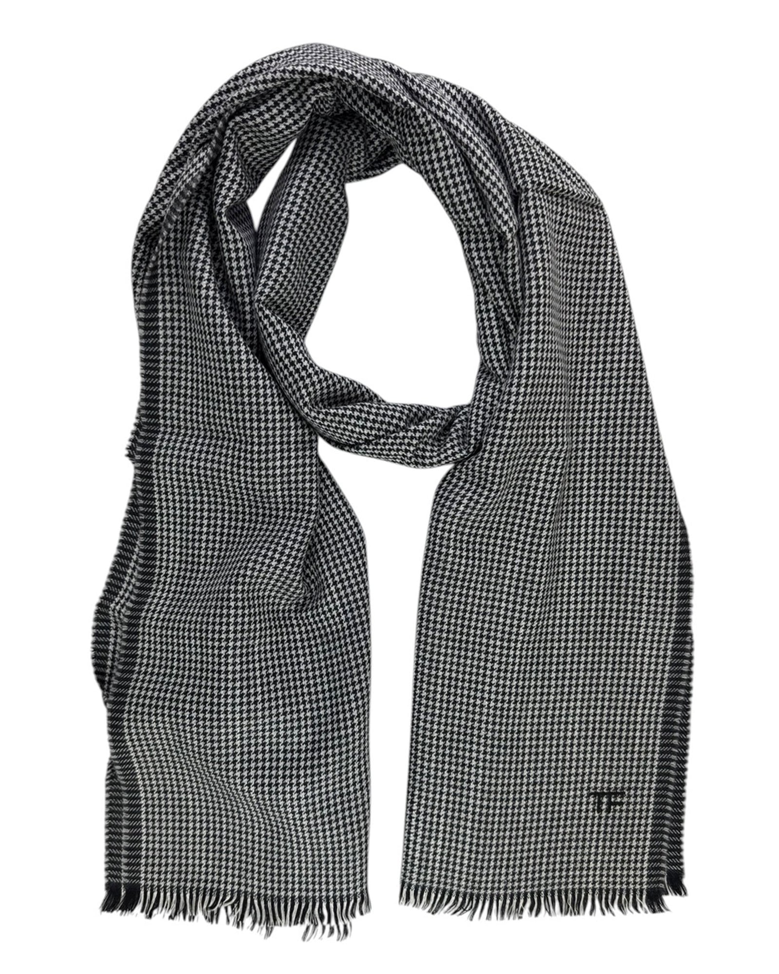 Tom Ford Scarf Gray Black Silver Houndstooth