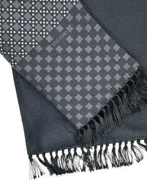 Tom Ford Silk Scarf Gray Black Silver Design - Fringe