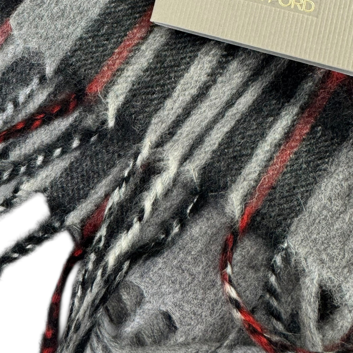 Tom Ford Cashmere Scarf Gray Black Plaid Check - Men Collection