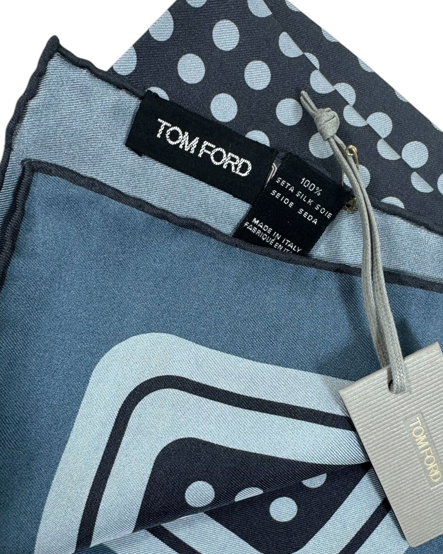 Tom Ford Silk Pocket Square Midnight Blue Polka Dots