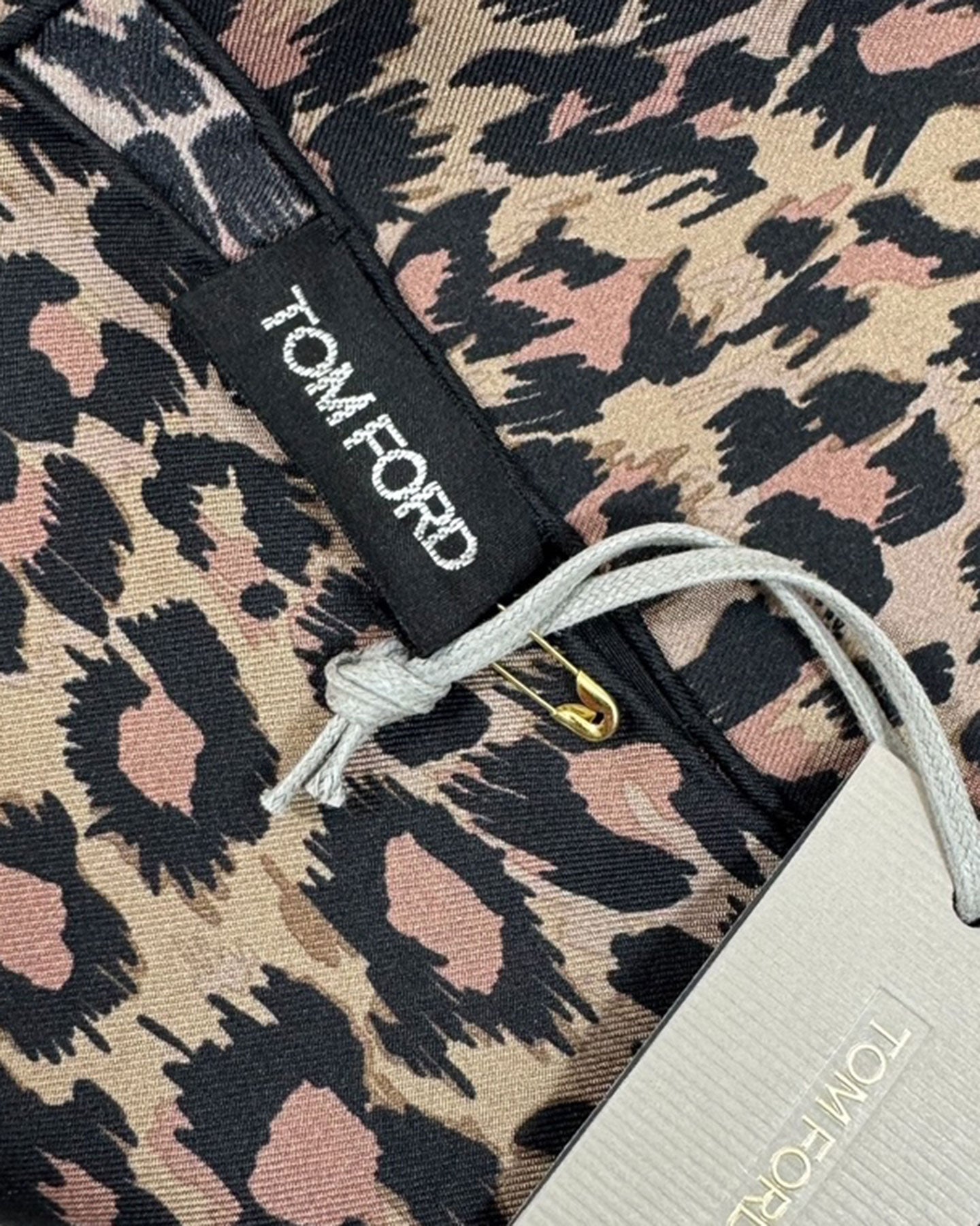 Tom Ford Silk Pocket Square Gray Brown Cheetah Print