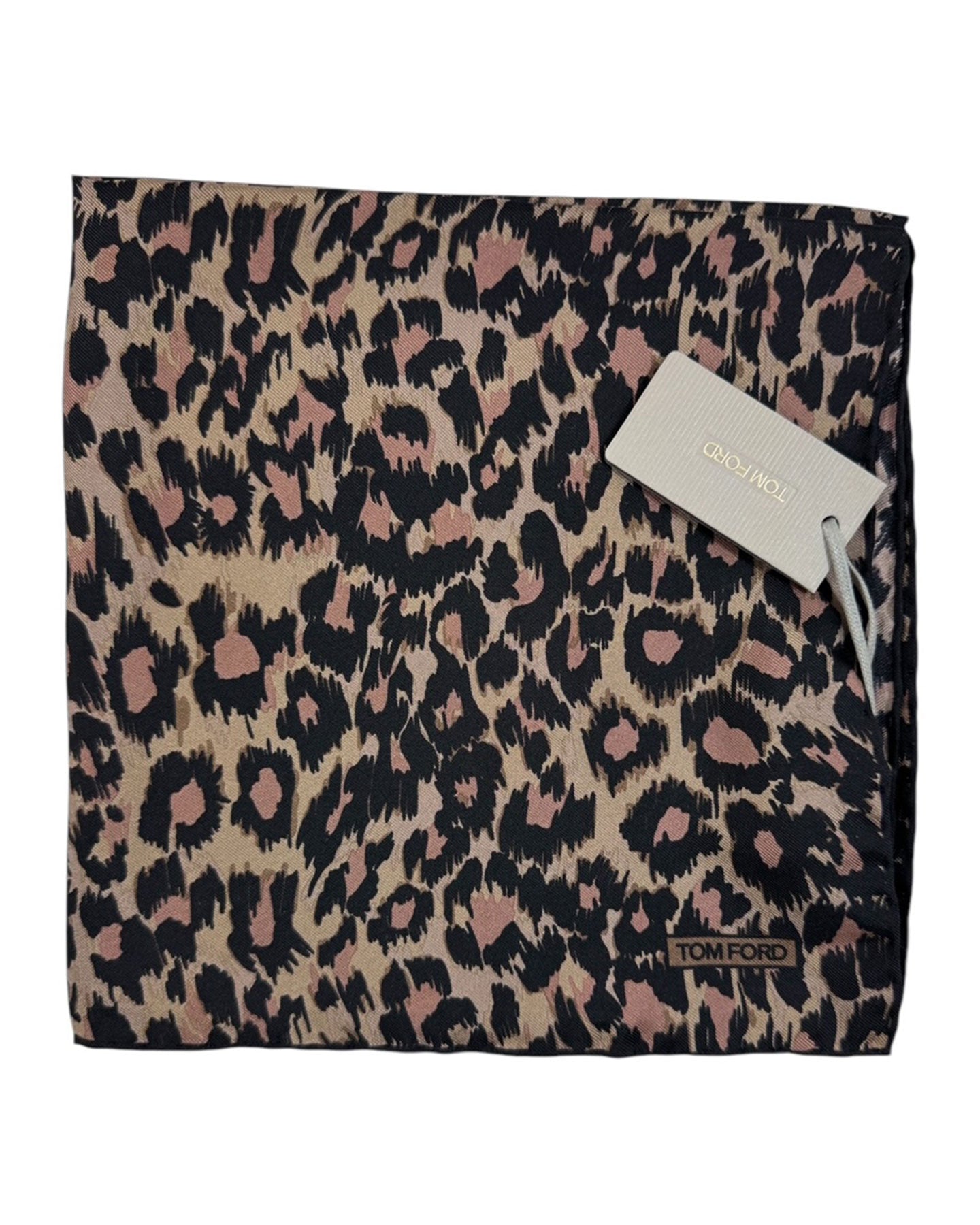 Tom Ford Silk Pocket Square Gray Brown Cheetah Print