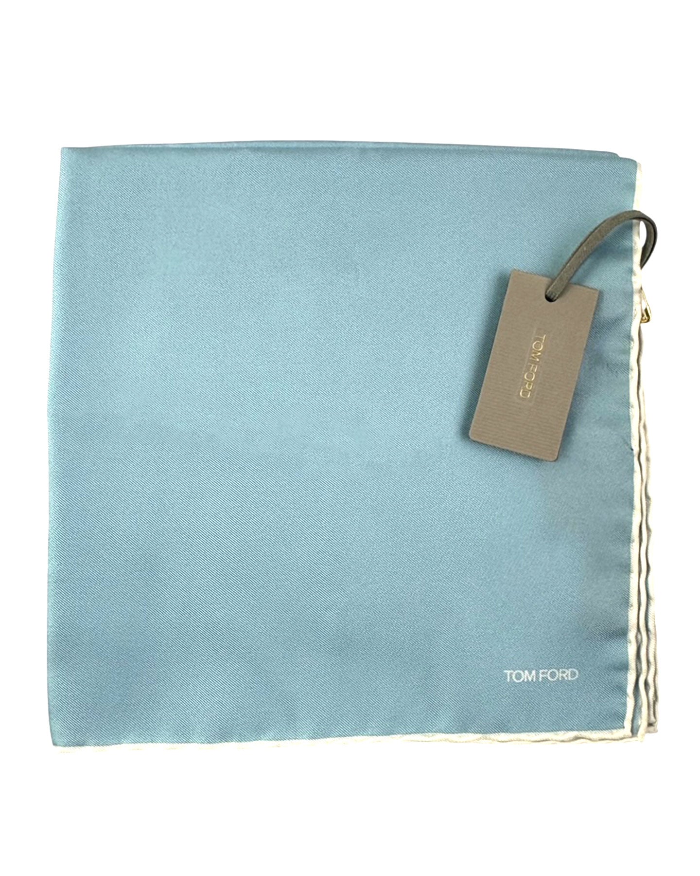 Tom Ford Pocket Square Sky Blue White Edge New