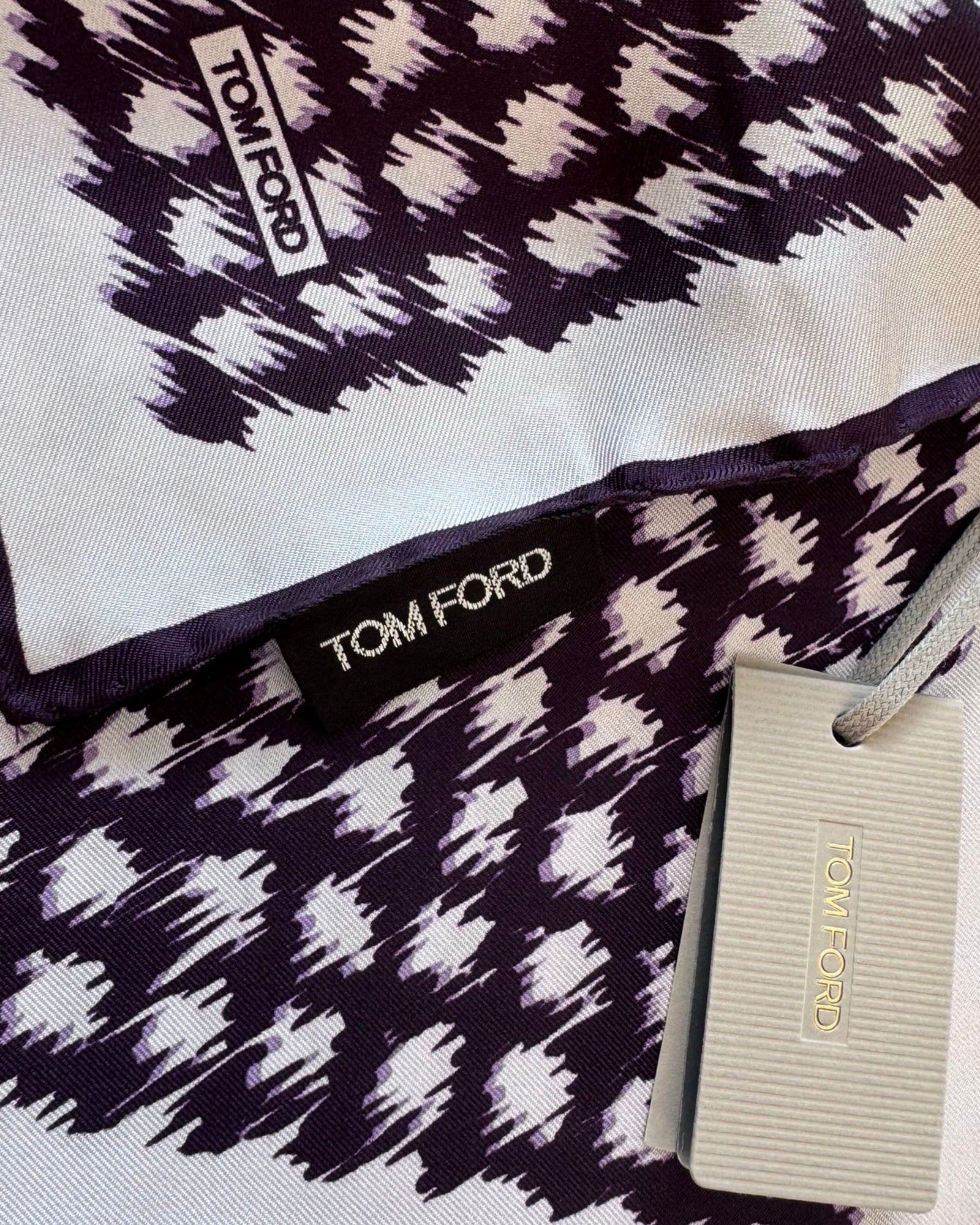Tom Ford Silk Pocket Square Black White Distressed Houndstooth