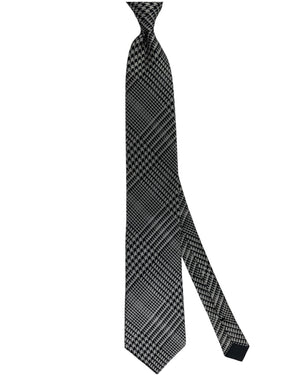 Tom Ford Silk Tie Black Gray Silver Plaid Check - Wide Necktie