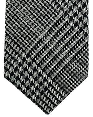Tom Ford Silk Tie Black Gray Silver Plaid Check - Wide Necktie