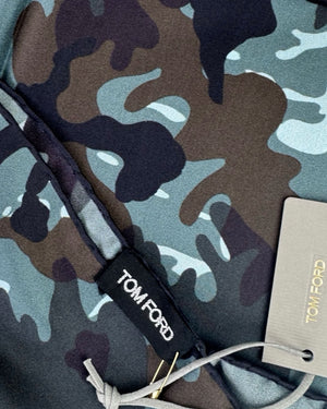 Tom Ford Silk Pocket Square Seagrass Gray Camo