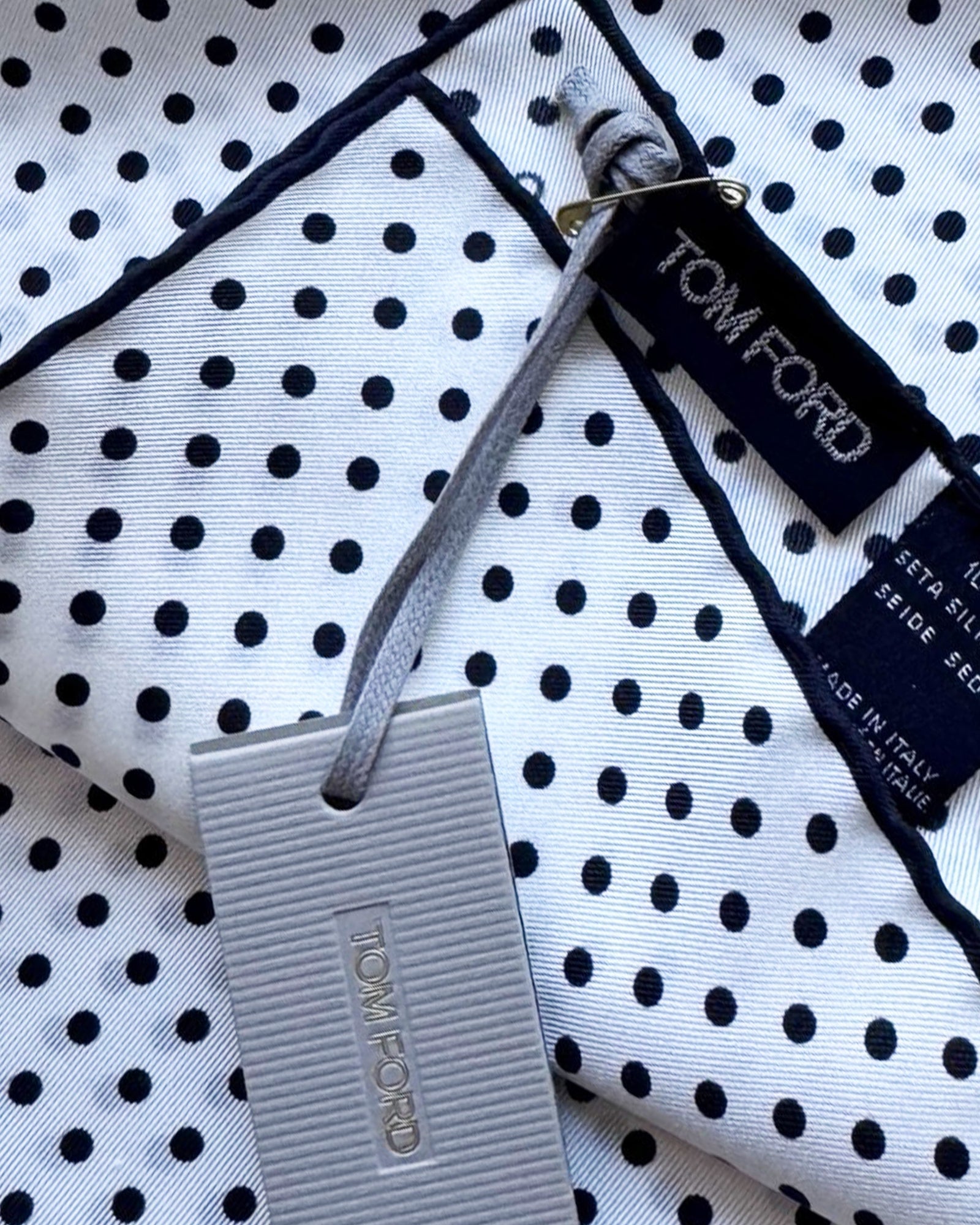 Tom Ford Silk Pocket Square White Dots