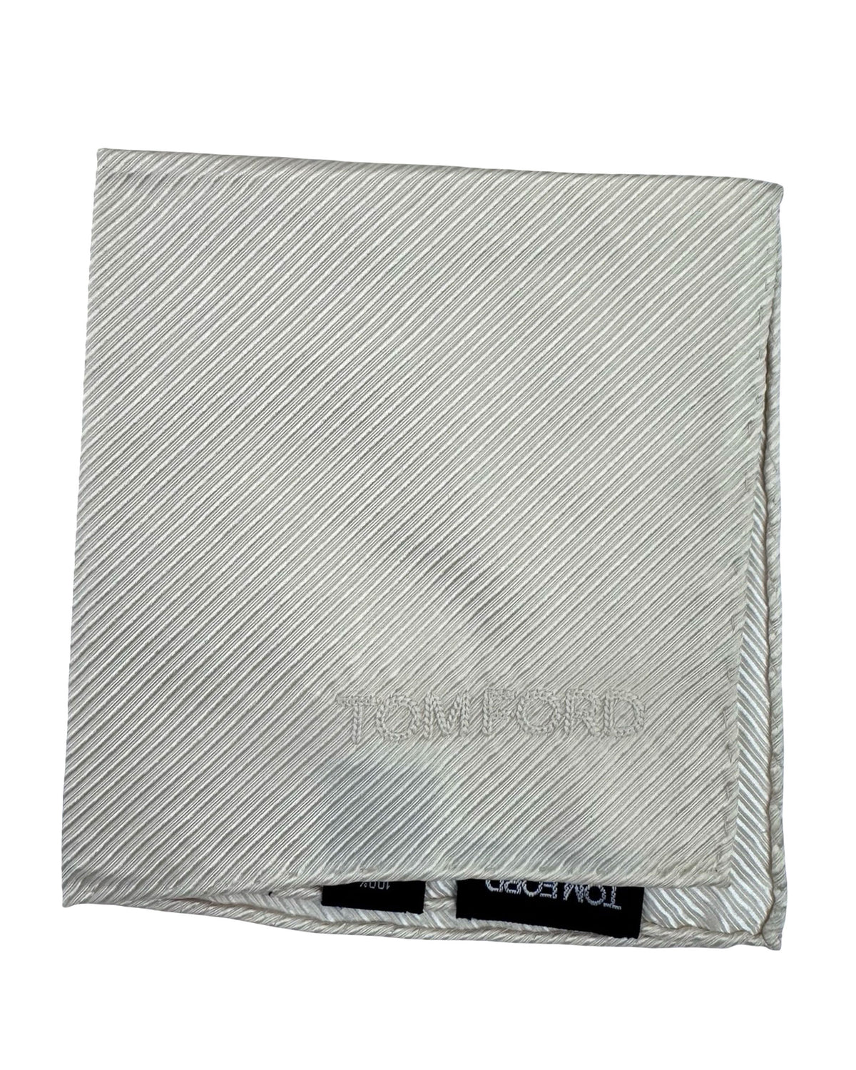 Tom Ford Silk Pocket Square Silver Grosgrain