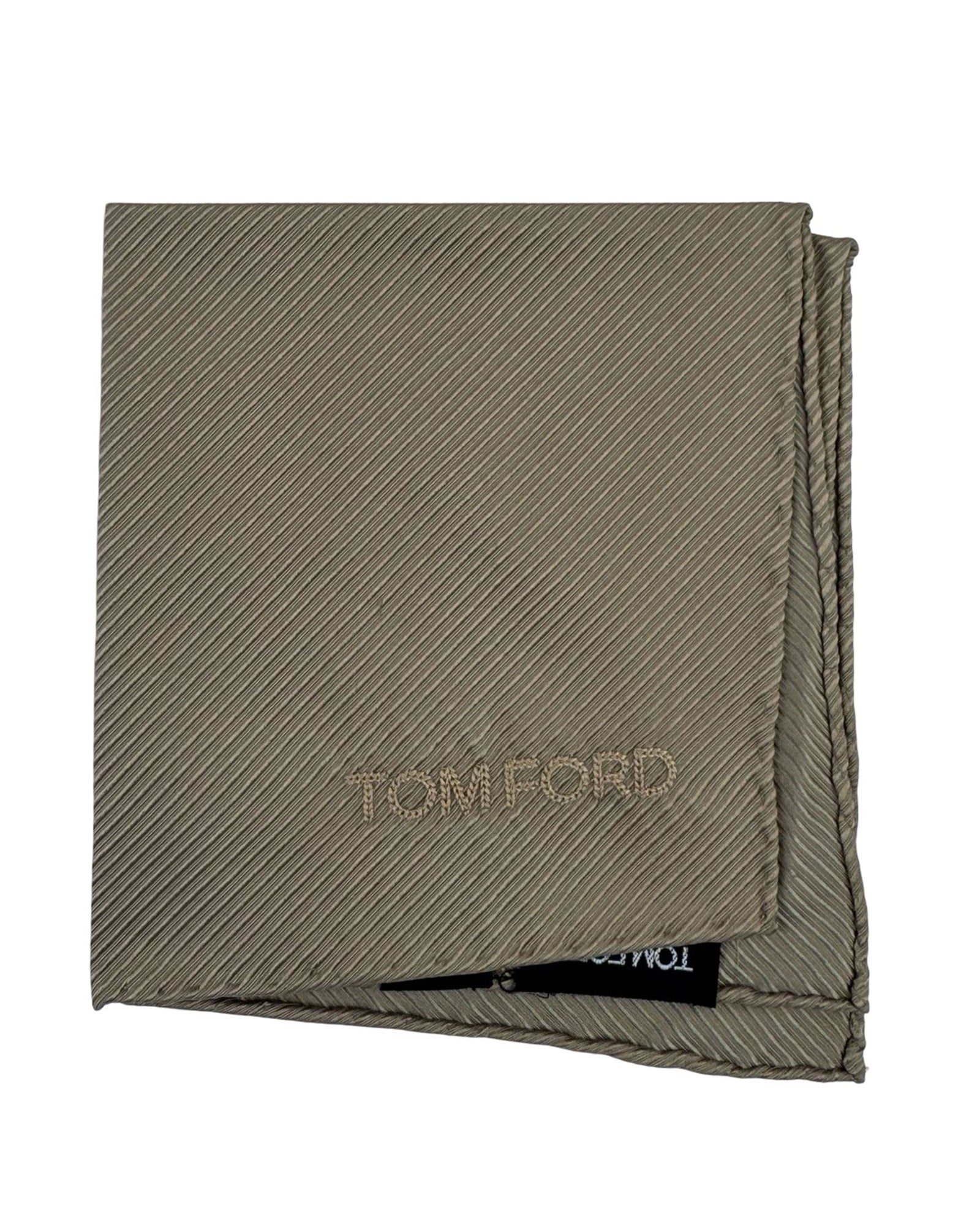Tom Ford Silk Pocket Square Taupe Grosgrain
