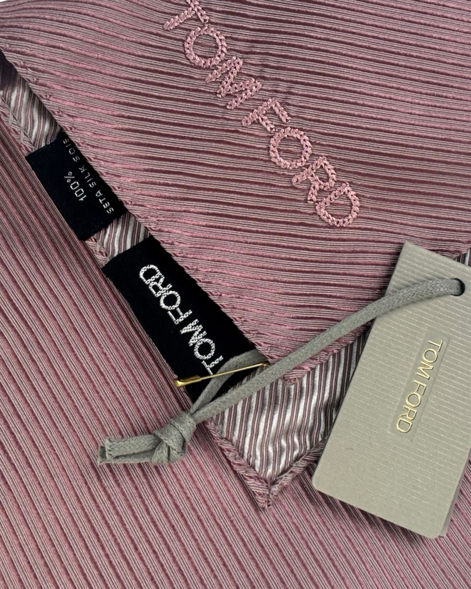 Tom Ford Silk Pocket Square Dust Pink Grosgrain SALE