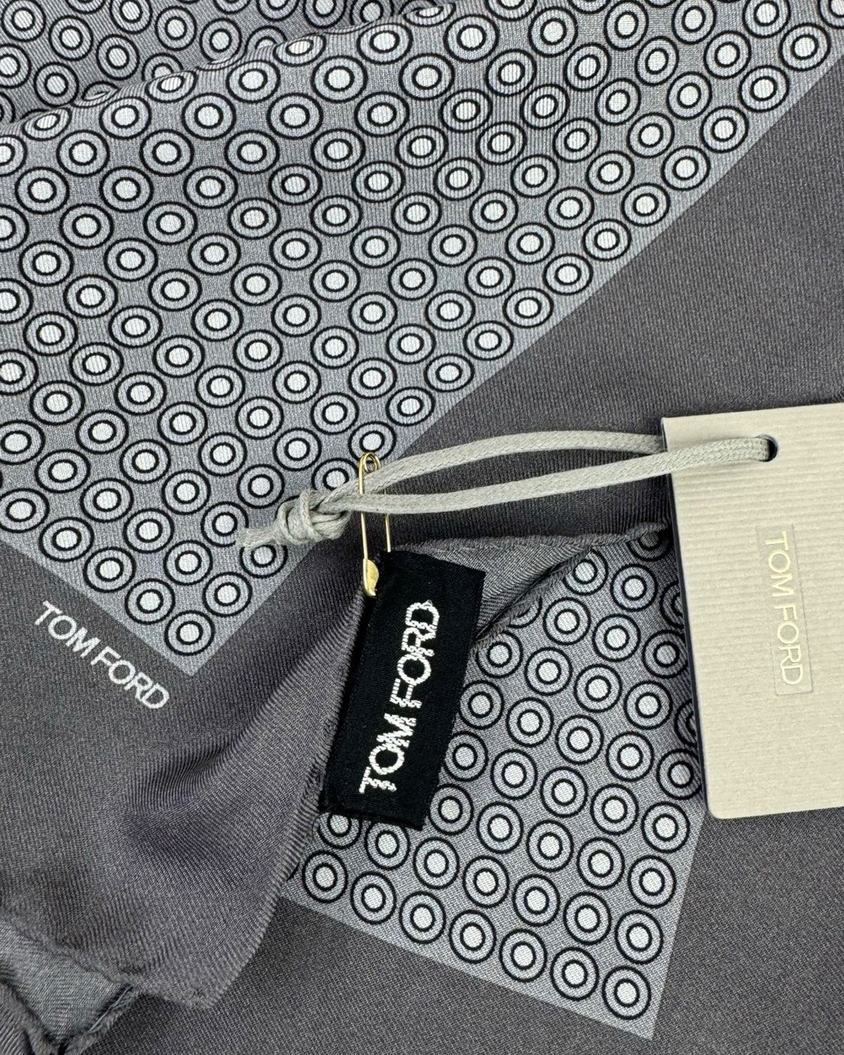 Tom Ford Silk Pocket Square Gray Geometric Dots