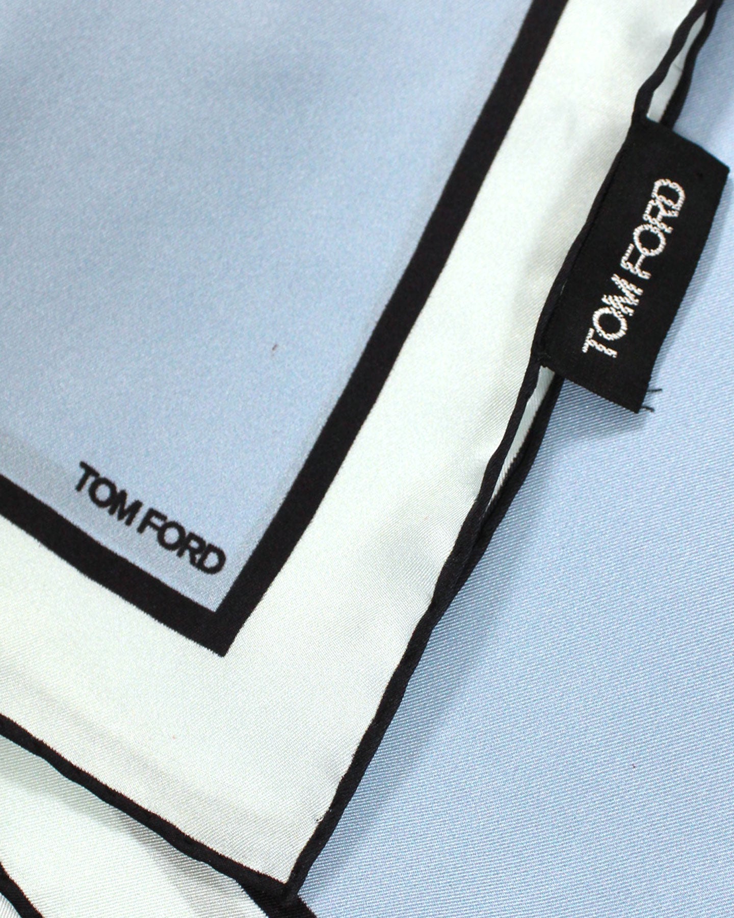 Tom Ford Silk Pocket Square Sky Blue Black Design