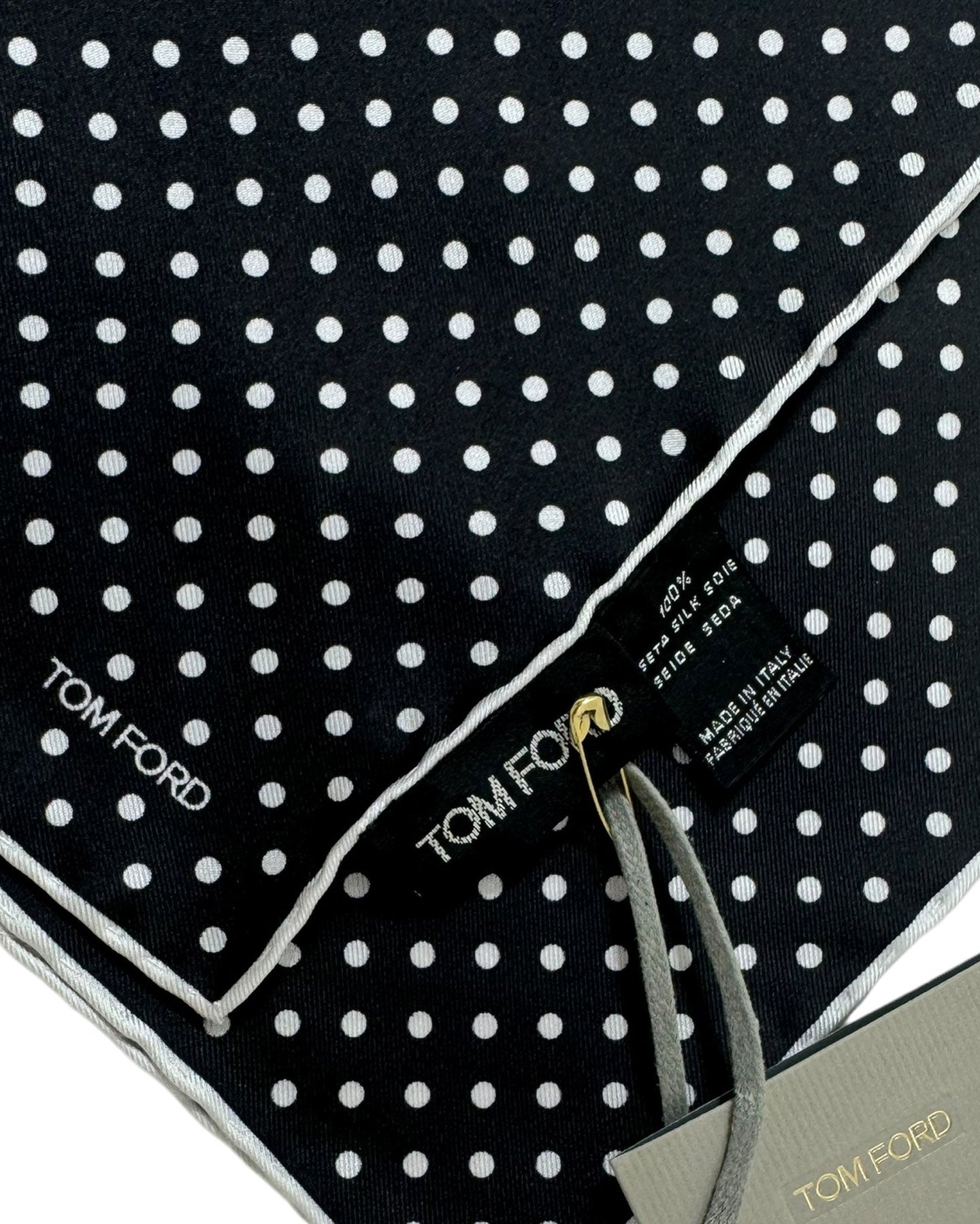 Tom Ford Silk Pocket Square Black White Dots