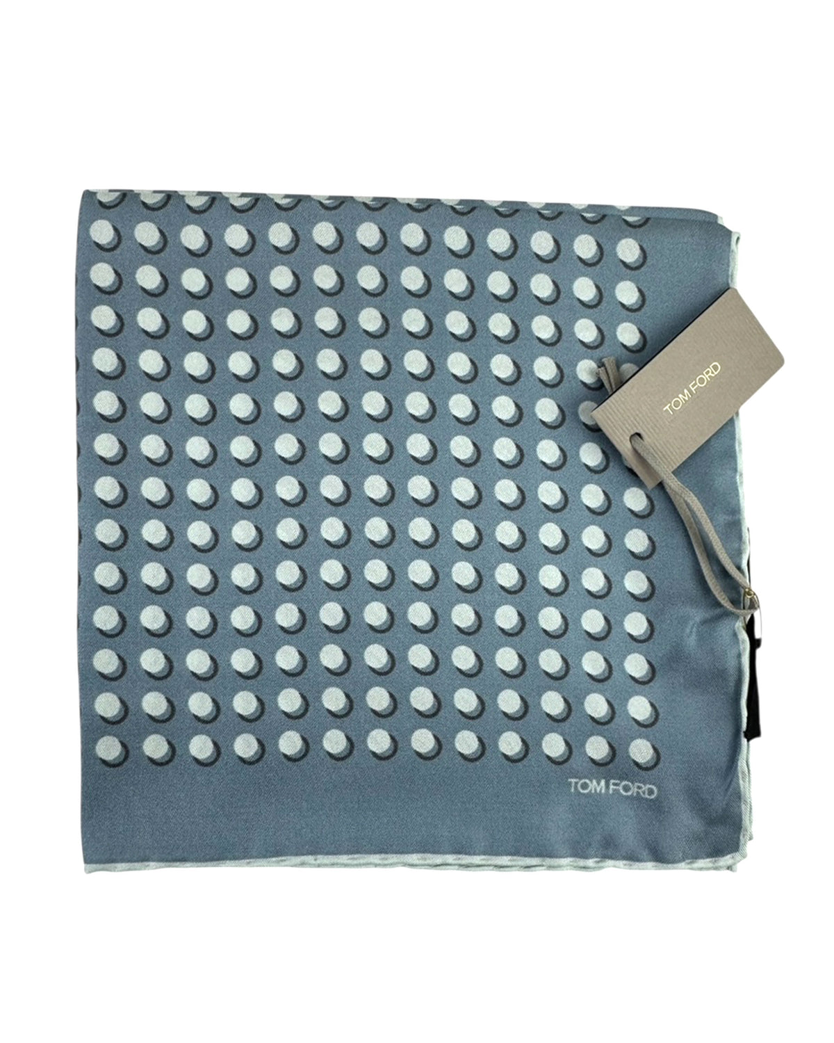 Tom Ford Silk Pocket Square Metal Gray Polka Dots
