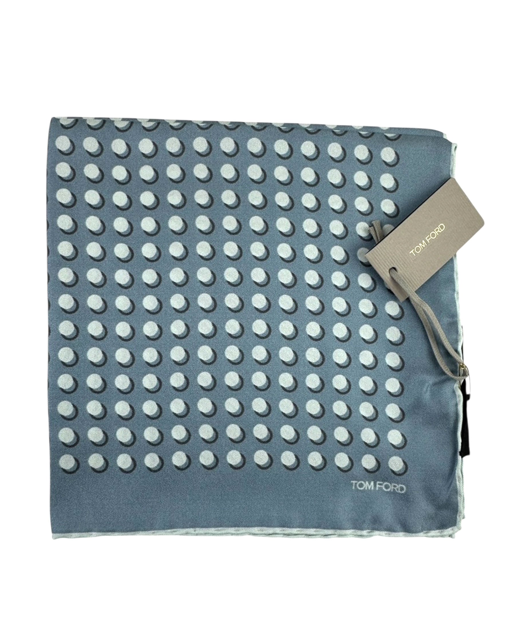 Tom Ford Silk Pocket Square Metal Gray Polka Dots