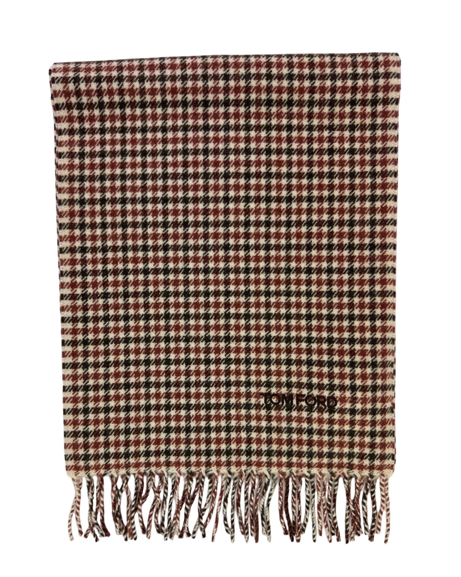 Tom Ford Scarf Maroon Houndstooth Check - Wool Cashmere New