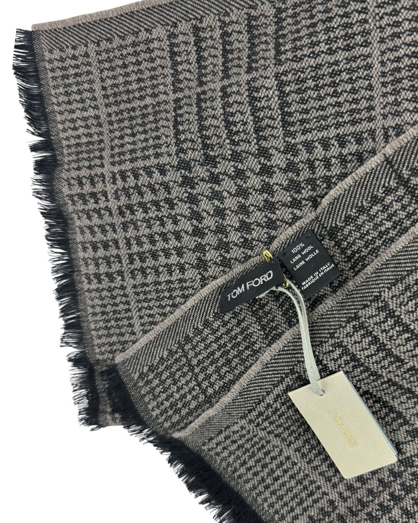 Tom Ford Wool Scarf Glen Check Gray