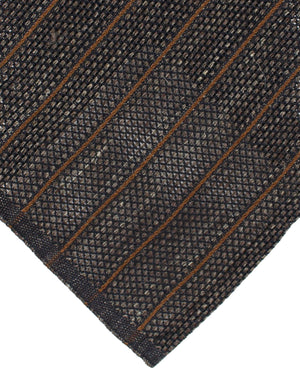 Tom Ford Linen Silk Tie Charcoal Brown Stripes - Wide Necktie