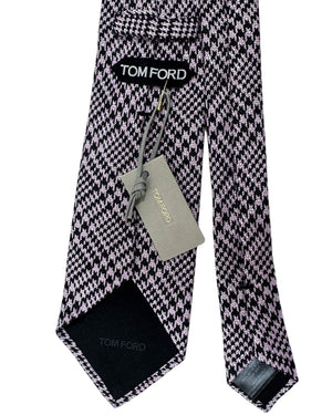 Tom Ford Linen Silk Tie Pink Black Silver Houndstooth