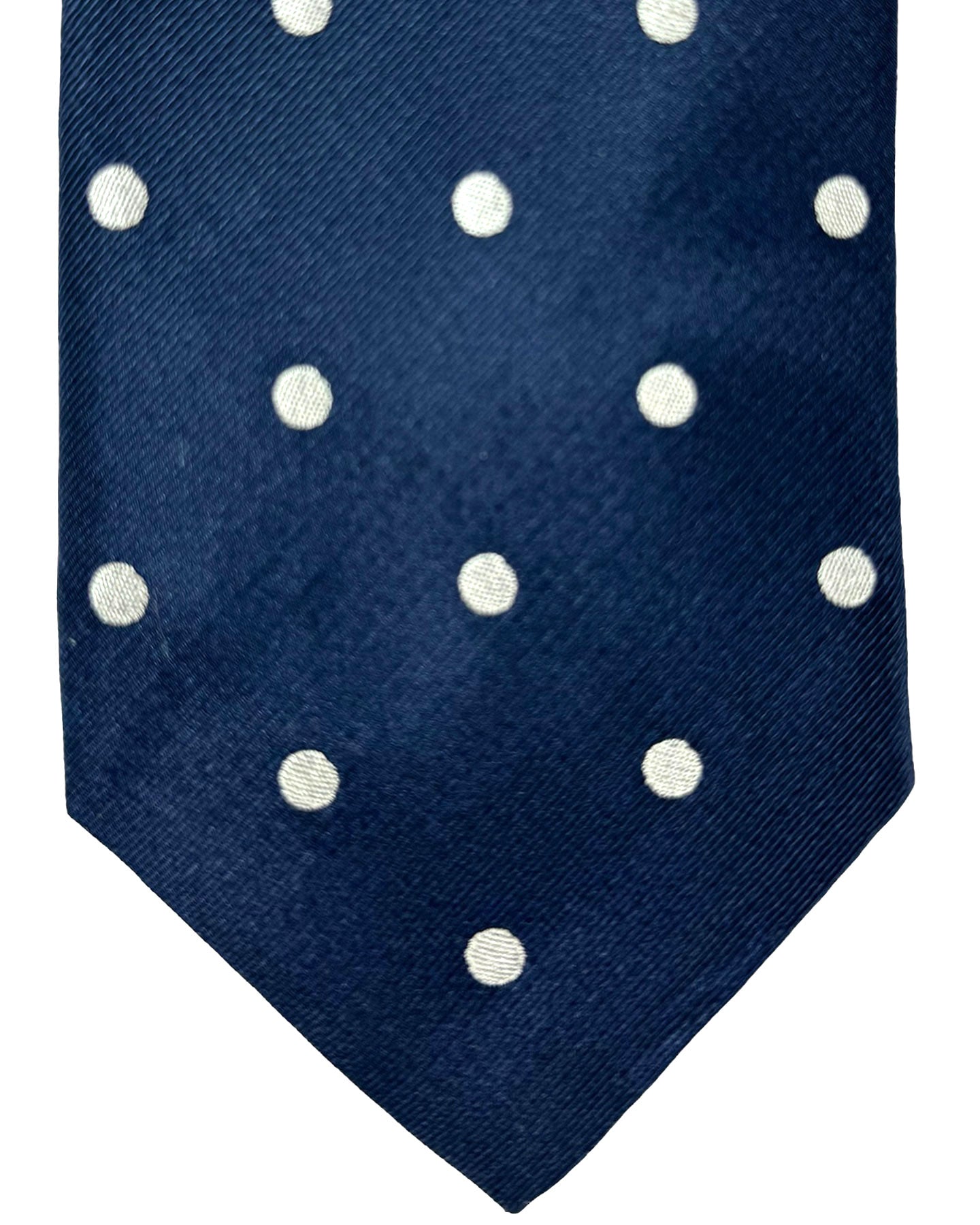 om Ford Silk Necktie Dark Blue White Polka Dots