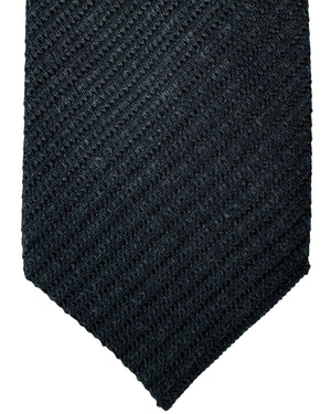 Tom Ford Silk Wool Tie Black Dark Blue Stripes