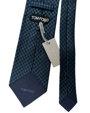 Tom Ford Tie Black Midnight Blue Houndstooth - Wide Necktie