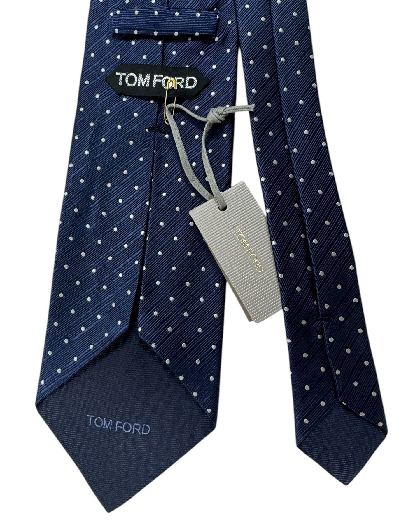 Tom Ford Tie Dark Blue Silver Dots - Wide Necktie