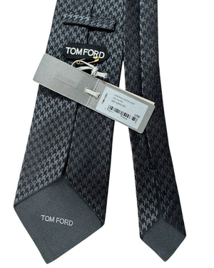 Tom Ford Tie Black Charcoal Gray Houndstooth - Wide Necktie