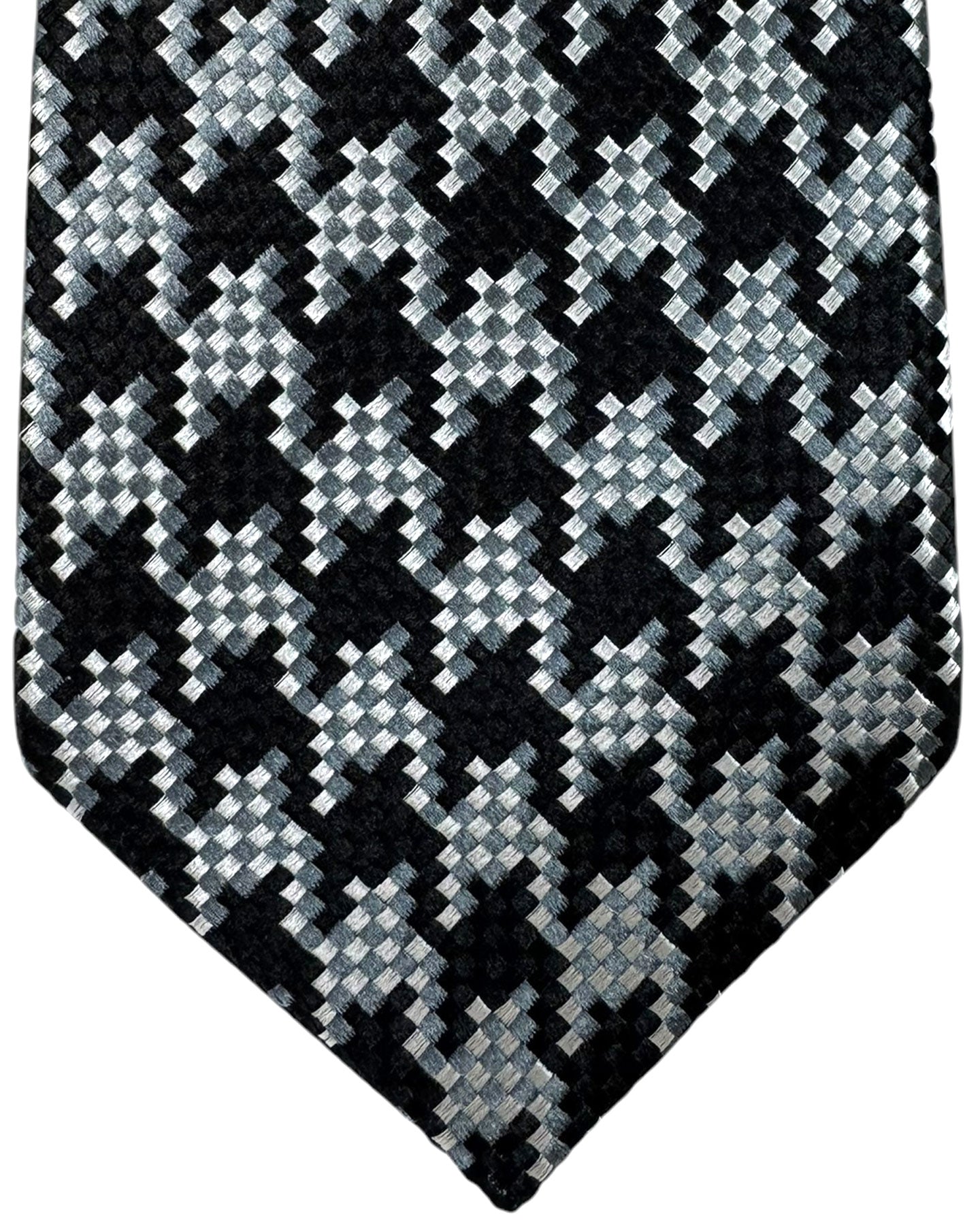Tom Ford Tie Black Gray Silver Large Houndstooth - Wide Necktie