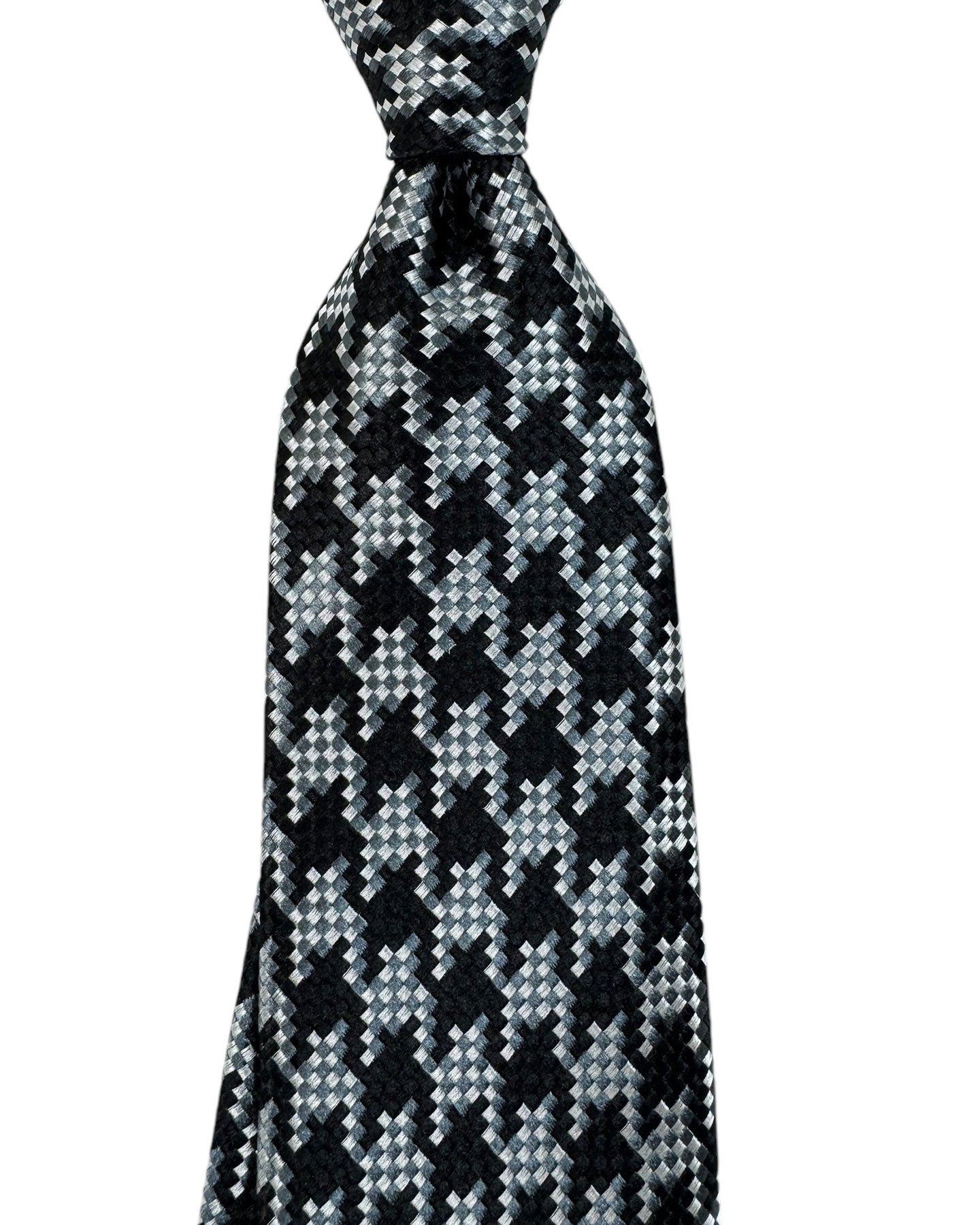 Tom Ford Tie Black Gray Silver Large Houndstooth - Wide Necktie