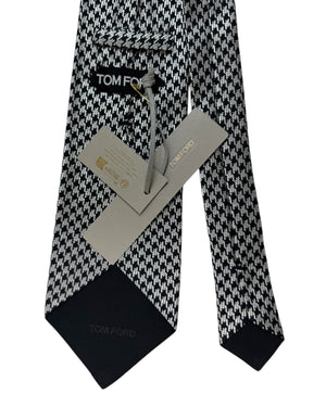 Tom Ford Tie Black Silver Houndstooth - Wide Necktie